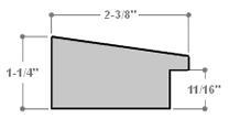 Slightly angled 2-3/8 " frame with an indented design on the inner and outer edge. The face is a cool dark brown stain brushed over a soft gold base. The accented inner and outer edge reveal more of the soft gold color underneath.